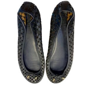 Tory Burch Black Leather Bow Chic Casual Ballet Flats Women's Shoes Size 11